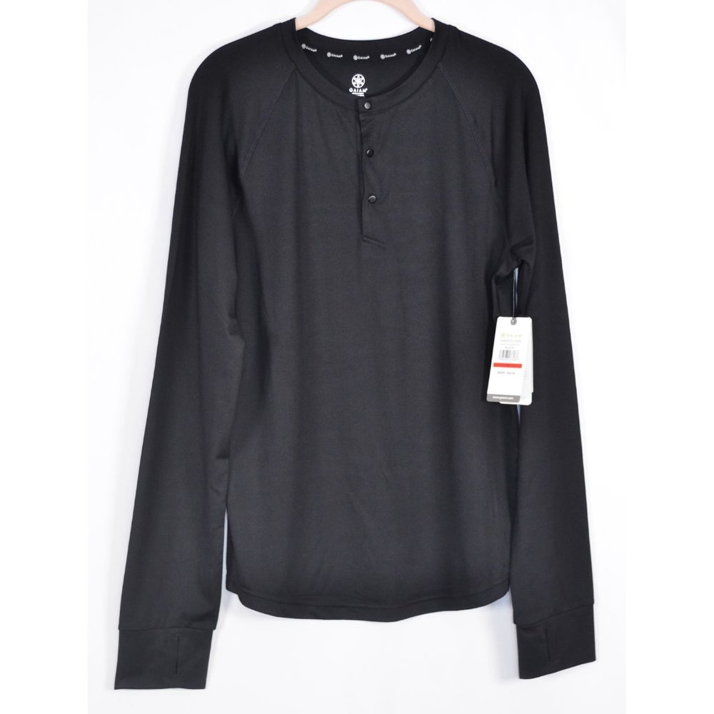 Gaiam Intent Henley 3.0 Slim Fit Athletic Shirt With Thumb Holes Black Size S